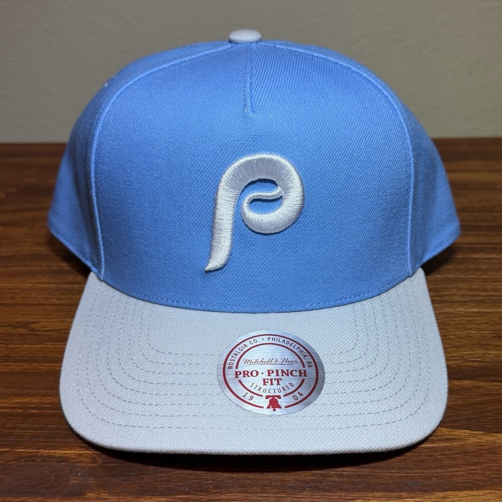 Mitchell & Ness Philadelphia Phillies Sky Blue Grey Snapback Pro Pinch Hat Cap